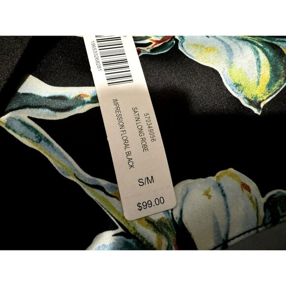 SOMA Satin Kimono Robe Impressions Floral Black Midi Wide Flowy Sleeves Sz S/M - Picture 11 of 11